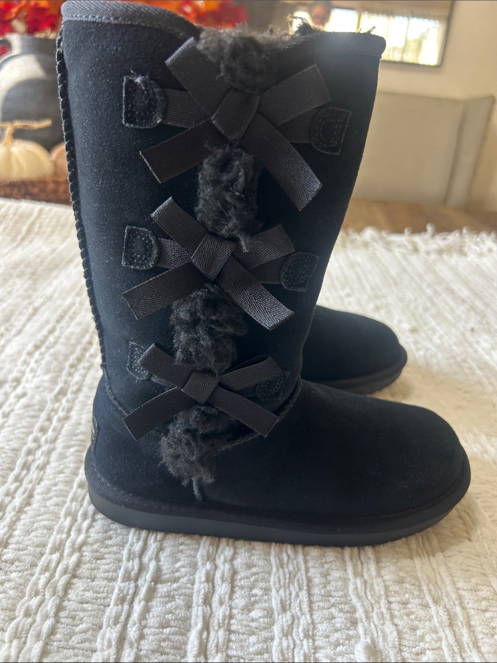 Koolaburra Black Bow-Accent Shearling Mid-Calf Boots